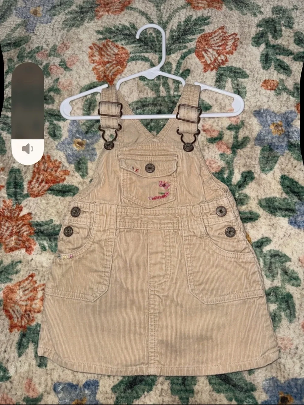 OshKosh B'gosh Tan Corduroy Overall Dress with Embroidered Accent